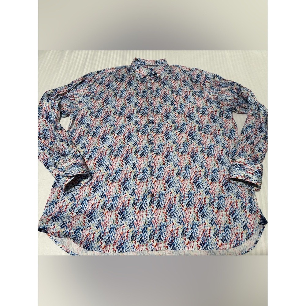 Misura Mens 2XL Button Down Shirt Multicolor Geometric Diamond Print Long Sleeve